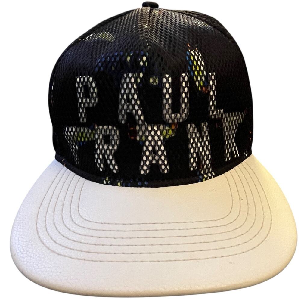 Paul Frank Mesh SnapBack Cap Black White Hat Spellout Pelican Julius Rare OSFA